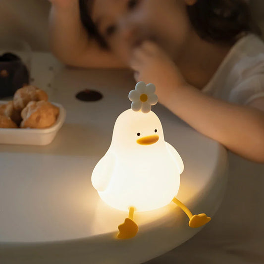 Kids Duck Night Light – Rechargeable Silicone Table Lamp – Soft Yellow – USB Charging