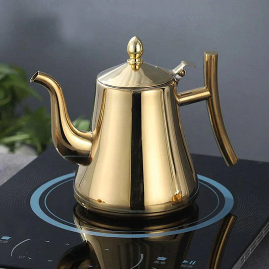 Stainless Steel Induction Kettle – Metal Housing – Lid with Handle – Silver or Gold Finish
