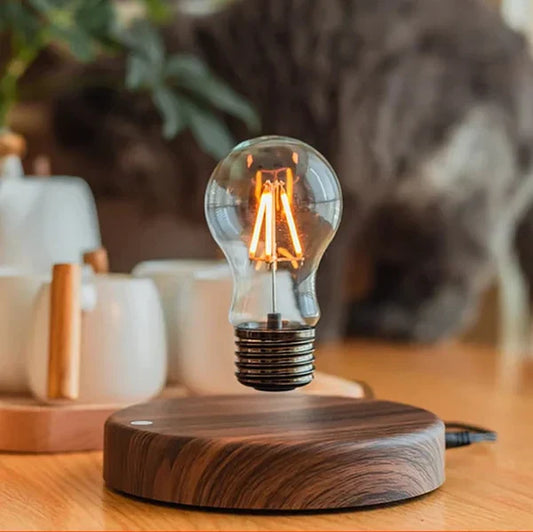 Floating Bulb LED Lamp – Glass Light Bulb – Wooden Base – Magnetic Levitation Design